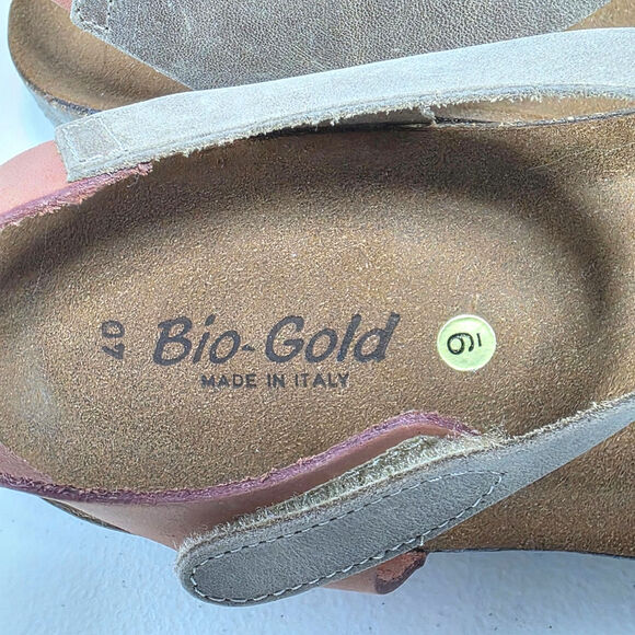 Bio-Gold Suede Leather Sandals Cork Wedge Ankle Strap Womens Size 9 Taupe Peach - Picture 10 of 14